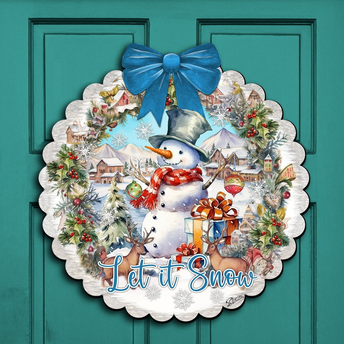 Let It Snow Wood Door Art