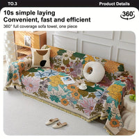 Linen Sofa Cover | Floral Tassel Throw, Pet-Friendly & Non-Slip