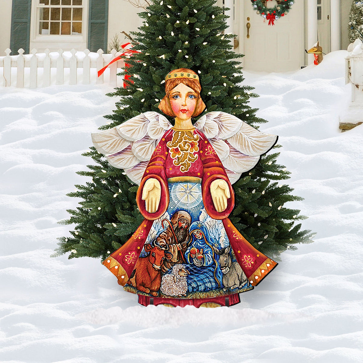 Little Girl Angel & Nativity Scene Outdoor Art