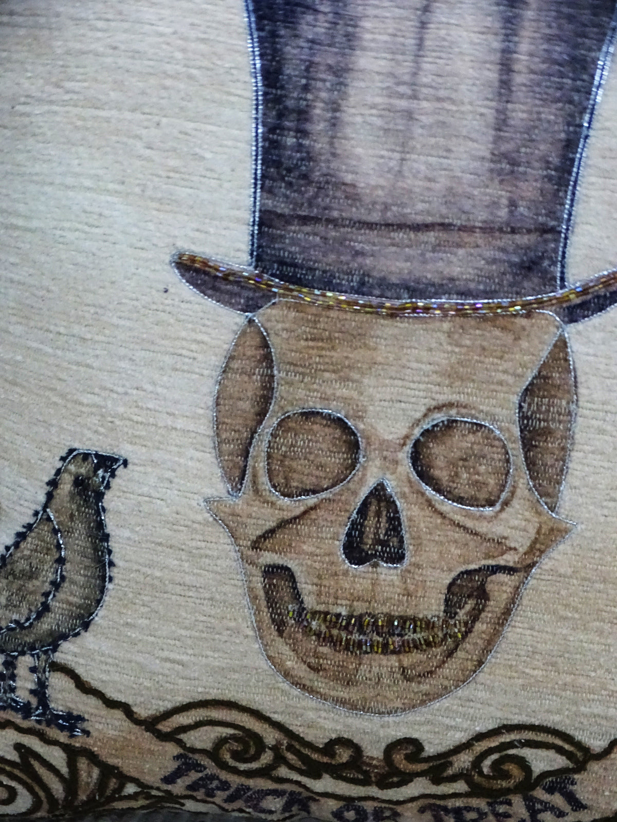 Skull Trick or Treat Halloween Embroidered Pillow: 20" x 20"