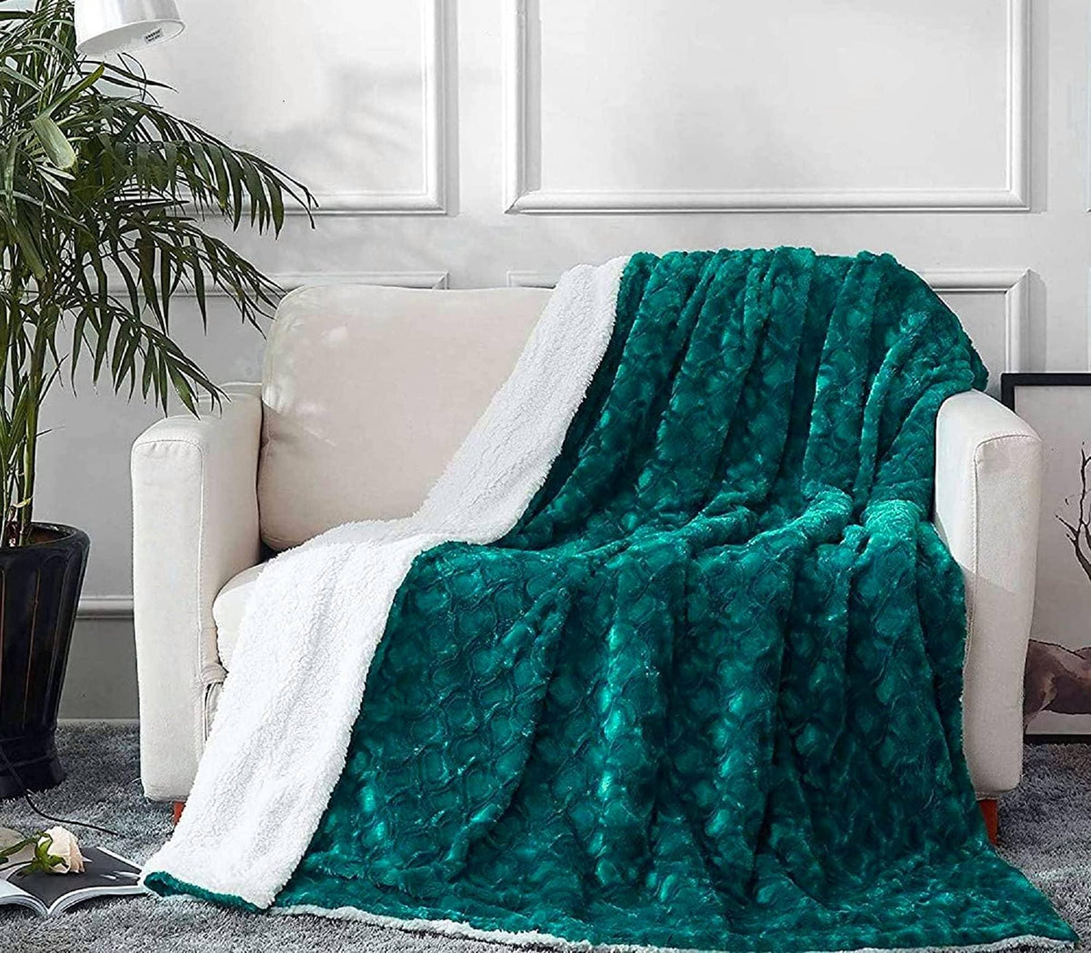 Emerald Mermaid Plush Sherpa Blanket