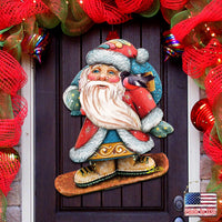 Cool Snowboarding Santa Door Hanger
