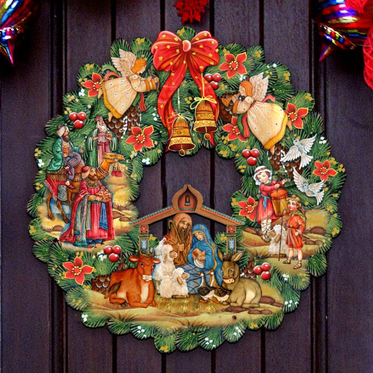 Nativity Christmas Wreath Door Hanger