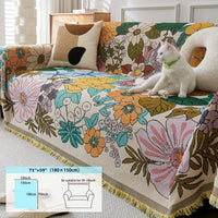 Linen Sofa Cover | Floral Tassel Throw, Pet-Friendly & Non-Slip