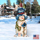 Blue & White Birdhouse Snowman Winter Outdoor Decor