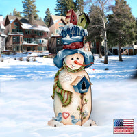 Blue & White Birdhouse Snowman Winter Outdoor Decor