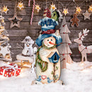 Blue & White Birdhouse Snowman Winter Outdoor Decor