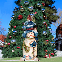 Blue & White Birdhouse Snowman Winter Outdoor Decor