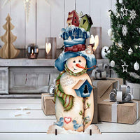Blue & White Birdhouse Snowman Winter Outdoor Decor