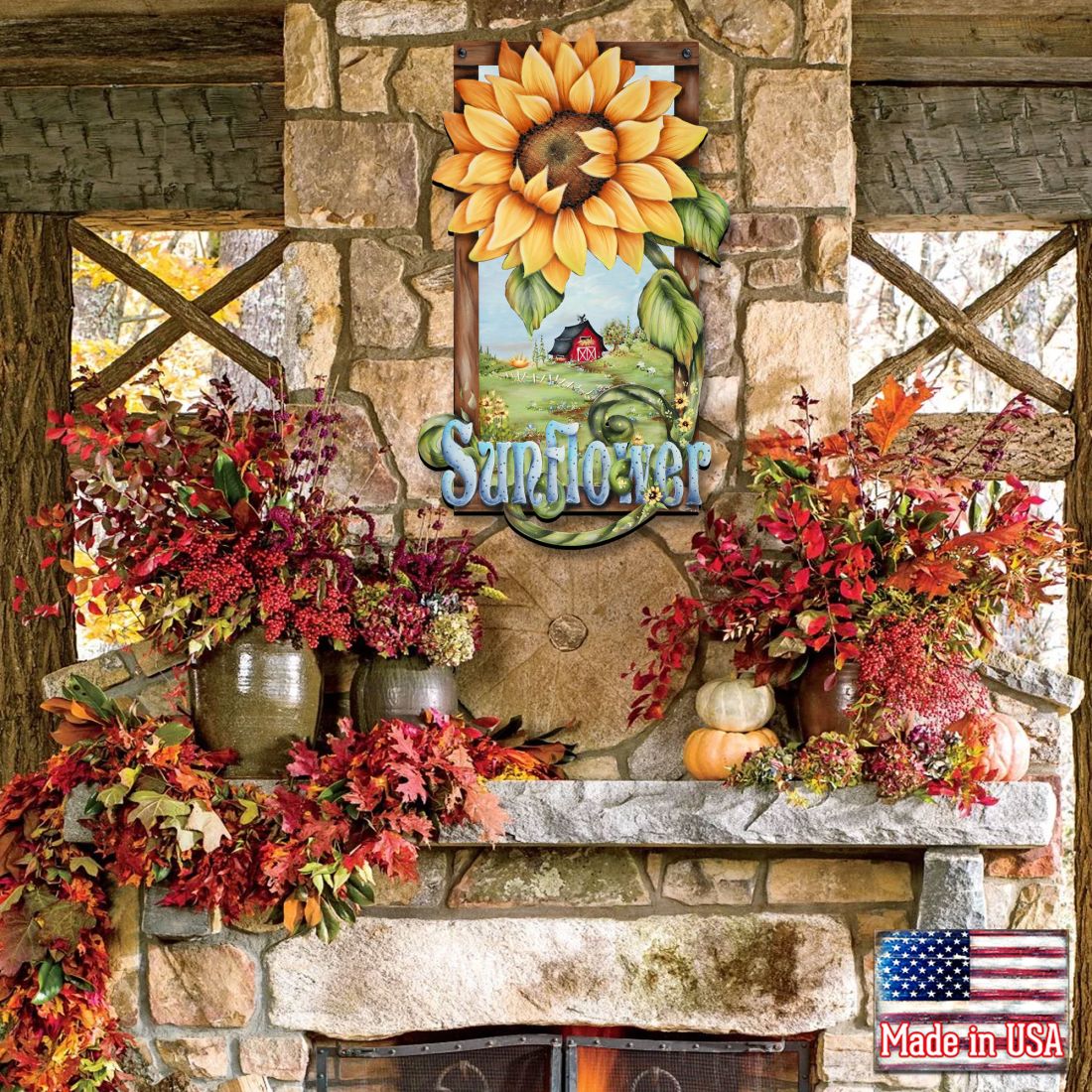 Sunflower Farms Fall Wood Door Sign