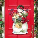 farmhouse christmas decor of a snowman door decor wood art. 