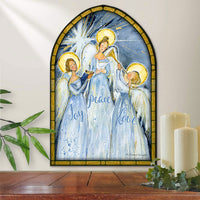 Joy, Peace & Love Angels Stained Glass Wood Door Hanger