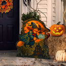 Trick or Treat Flying Witch Freestanding Outdoor Wood Sign