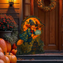 Trick or Treat Flying Witch Freestanding Outdoor Wood Sign