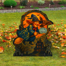 Trick or Treat Flying Witch Freestanding Outdoor Wood Sign