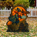 Trick or Treat Flying Witch Freestanding Outdoor Wood Sign