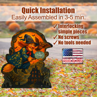 Trick or Treat Flying Witch Freestanding Outdoor Wood Sign