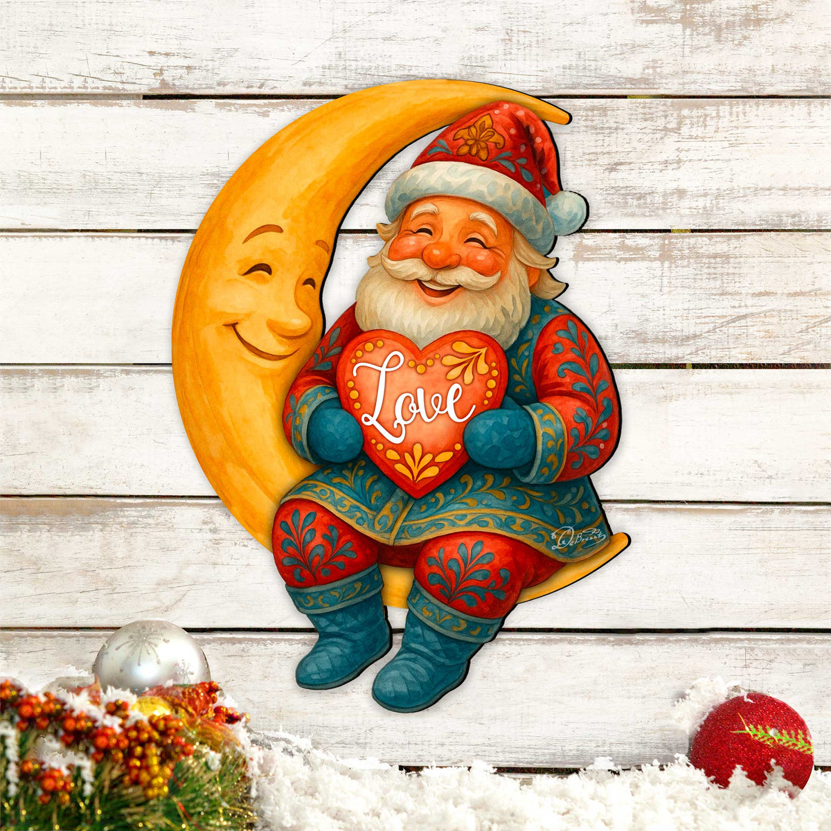 Santa on the Moon Love Christmas Door Hanger