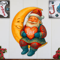 Santa on the Moon Love Christmas Door Hanger