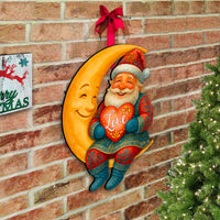 Santa on the Moon Love Christmas Door Hanger