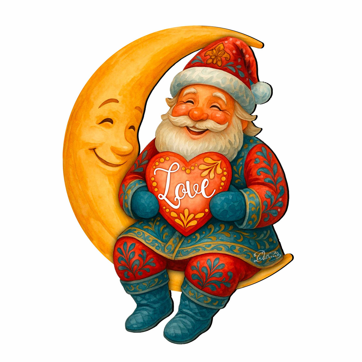 Santa on the Moon Love Christmas Door Hanger