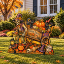 Skeleton Warlock & Black Cats Freestanding Wood Yard Decor