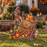 Skeleton Warlock & Black Cats Freestanding Wood Yard Decor