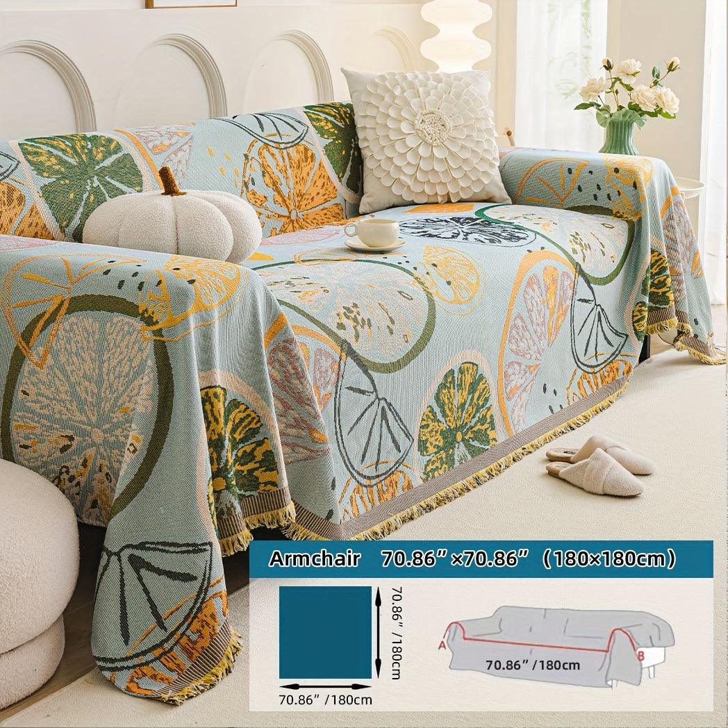 Boho Chic Double-sided Chenille Sofa Cover with Tassels - All-Season