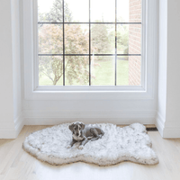 PupRug by Paw.com® Faux Fur Orthopedic Dog Bed: Curve White with Brown Accents