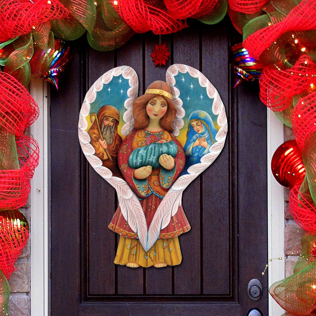 Folk Art Angel & Nativity Scene Door Hanger