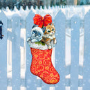 christmas morning kittens in  a stocking door hanger