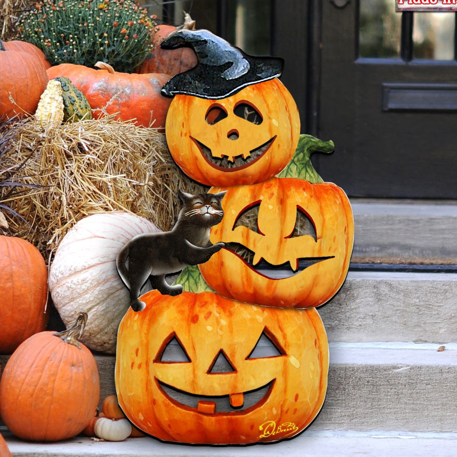 Black Cat & Pumpkins Halloween Door Decor