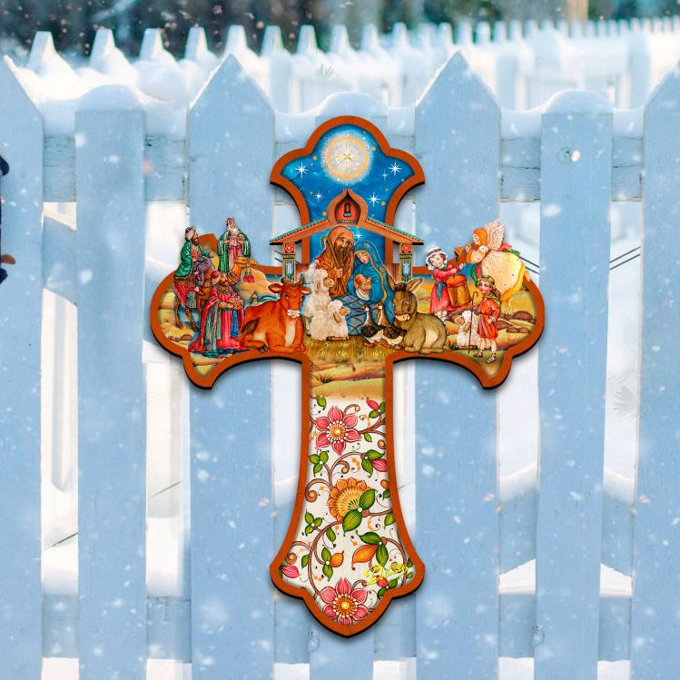 Christian Cross w/Nativity Door Hanger