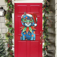 Modern Jester Christmas Cat Wood Door Hanger