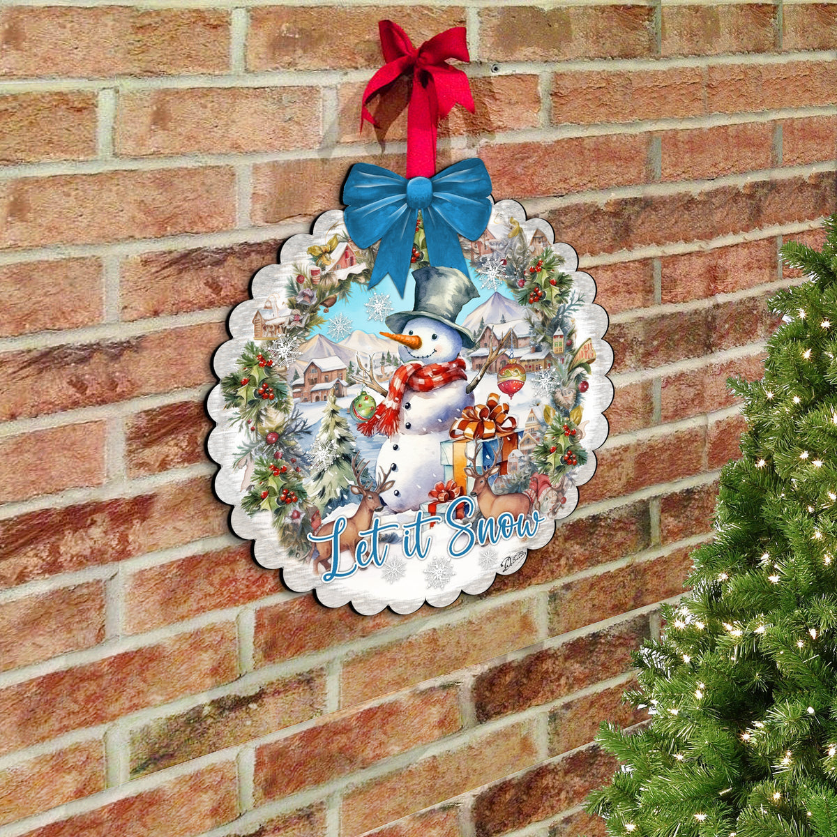 Let It Snow Wood Door Art