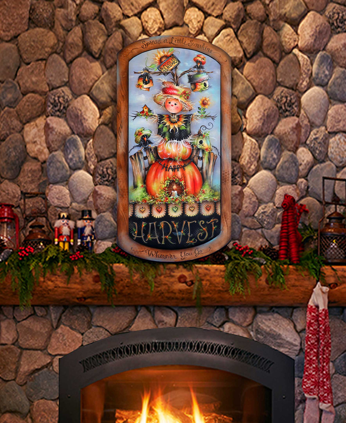 Cute Scarecrow Autumn Wood Door Art
