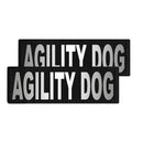 Two black patches with 'AGILITY DOG' text on a white background