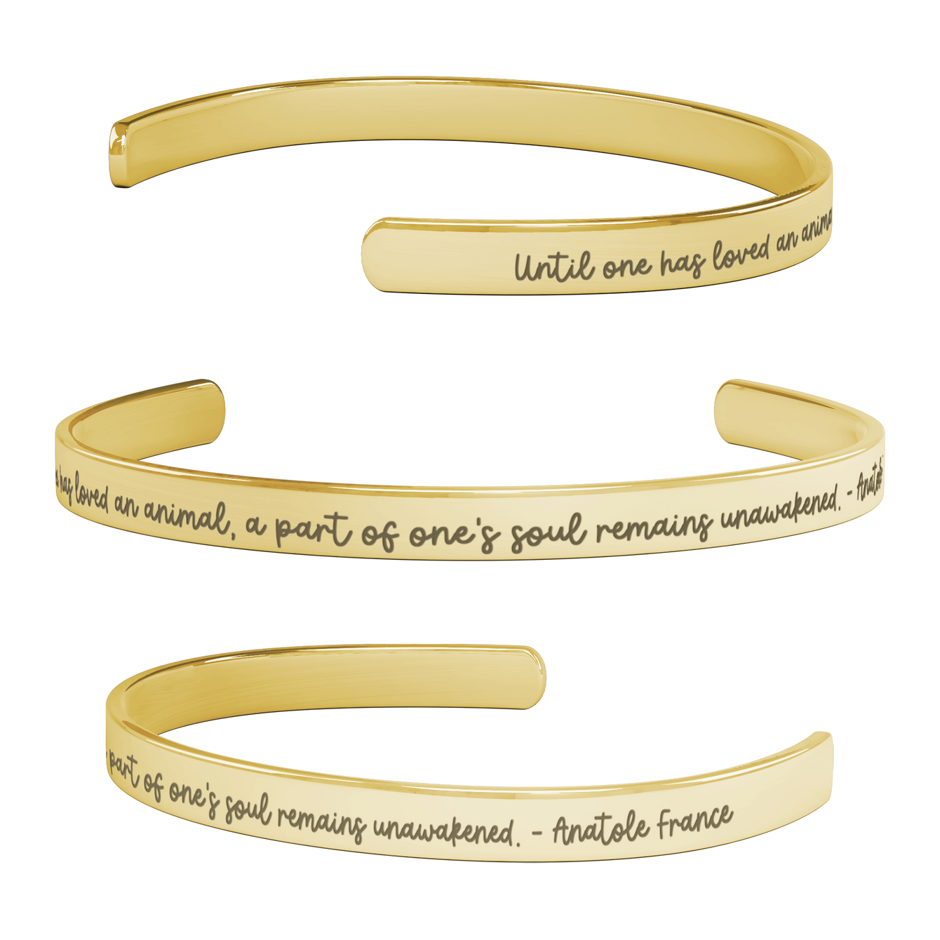 Animal Lover Cuff Bracelet - Anatole France Quote in Gold, Rose Gold & Silver