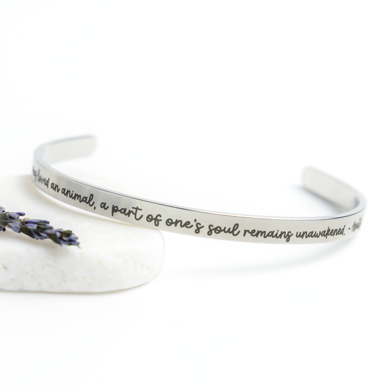 Animal Lover Cuff Bracelet - Anatole France Quote in Gold, Rose Gold & Silver