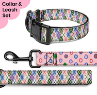Argyle and Polka Dot Dog Collar & Leash