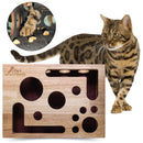 Cat standing next to a Cat Nail File Toy that's a Stress-free Nail Trimmer and Enrichment Toy, made from Non Toxic oak wood