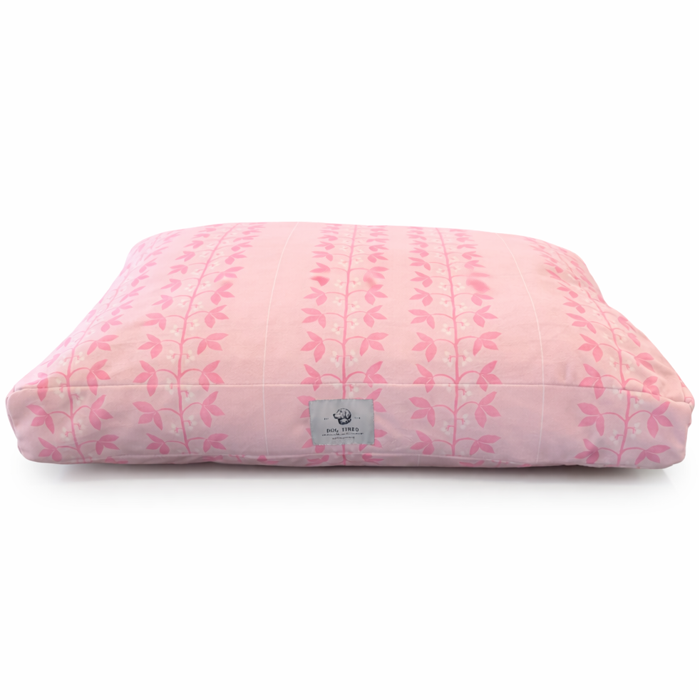 Light Pink floral/botanical cat or dog bed in a grandmillenial or coquette style.