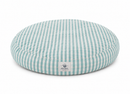 Designer Round cat and dog Bed in a Green/Blue and White Plaid in a beach coastal style. 