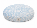 Designer Round Pet Bed in a Modern Beach style of Marbled light Blue and White on a white background