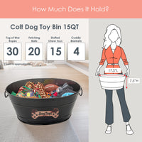 Dog Toy Bin Indestructible - Metallic "Dog Toys" Bone - Black Medium | BREKX