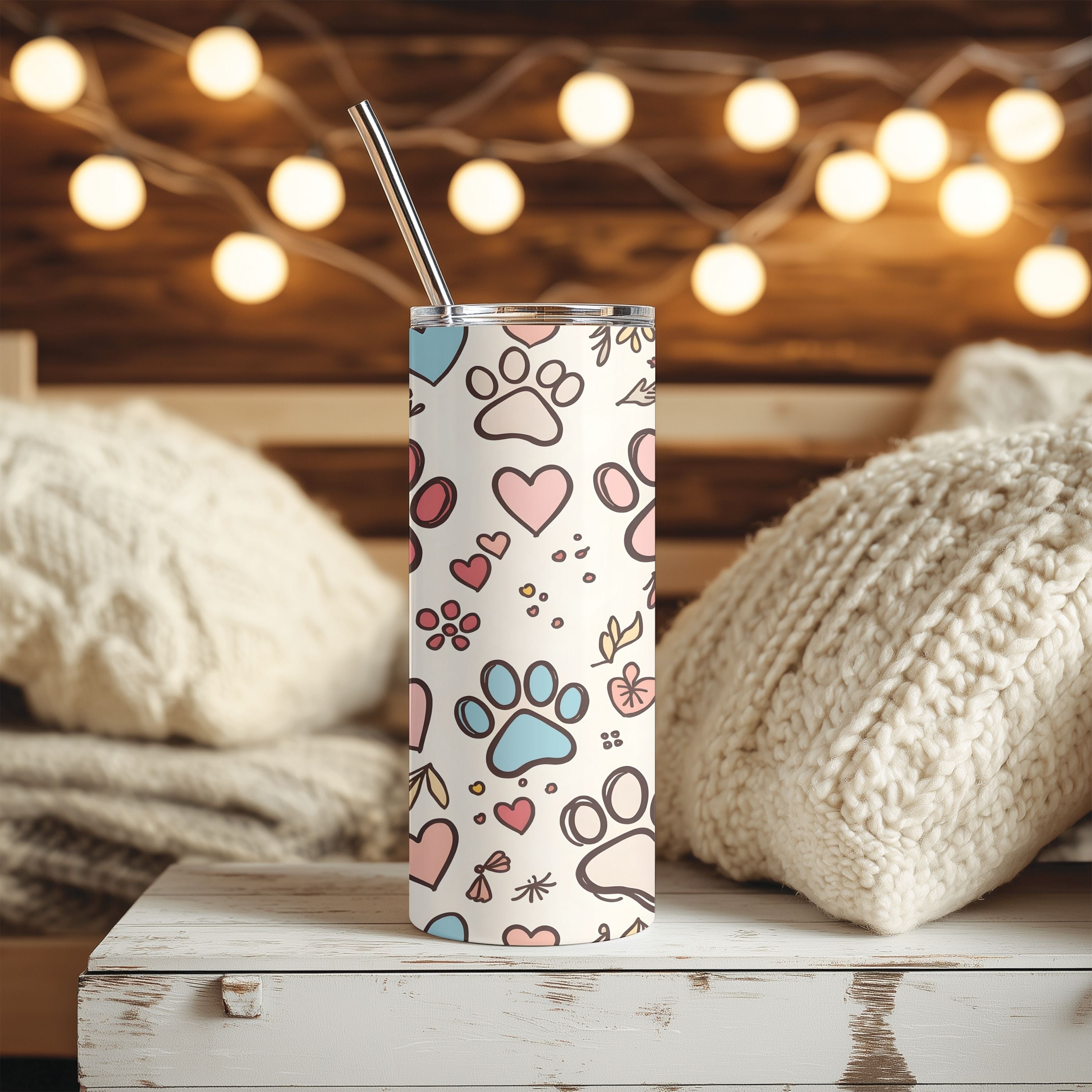 Paw Prints, Flowers & Hearts Tumbler