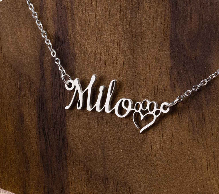 Pet Name & Paw Print Necklace