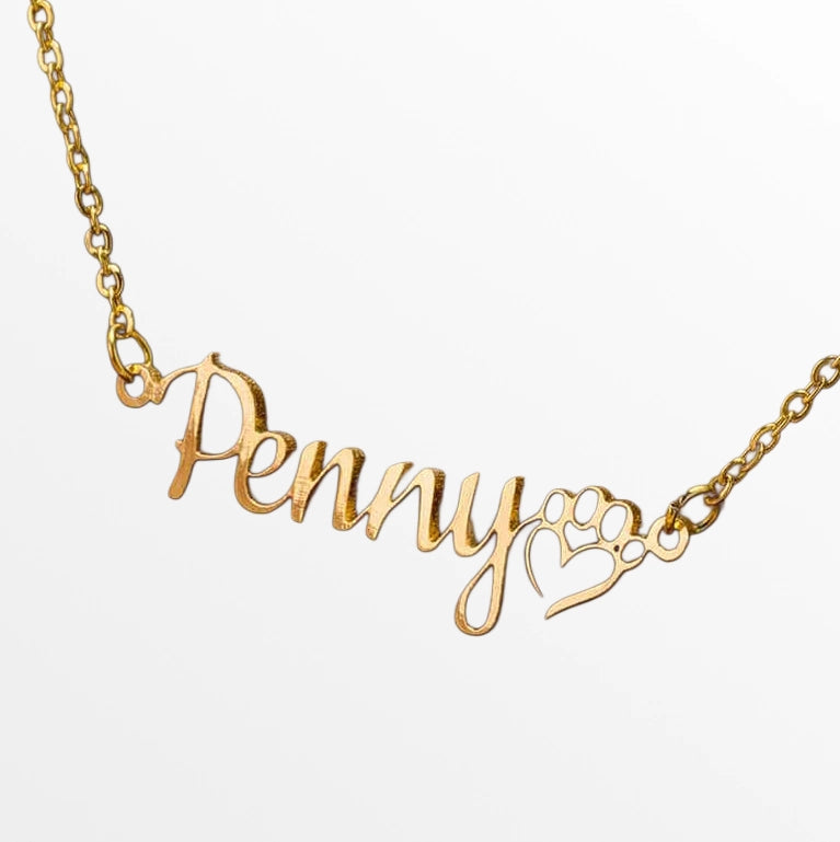 Pet Name & Paw Print Necklace