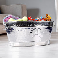 Stainless Steel Dog Toy Storage Bin – Medium, Embossed Paw Print | BREKX
