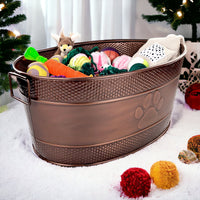 Dog Toy Bin Indestructible - Embossed Paw Print - Copper Large | BREKX